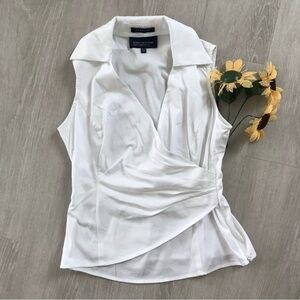 Jones New York Wrap Sleeveless White Cotton Top Size Petite Large